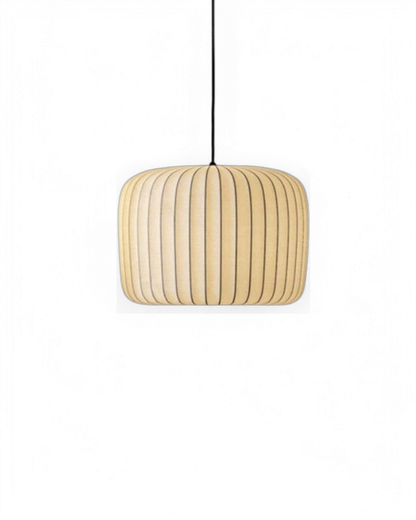 Fabric Drum Shade Hanging Light 22-Inch Neutral Tone for Dining Room Kitchen Island Modern Japandi Style E27 Socket