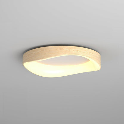 Round Wood Grain Flush Mount LED Light 16-24 Inch Iron Acrylic Fixture for Bedroom Living Room Den Office Scandinavian Minimalist Modern Far
