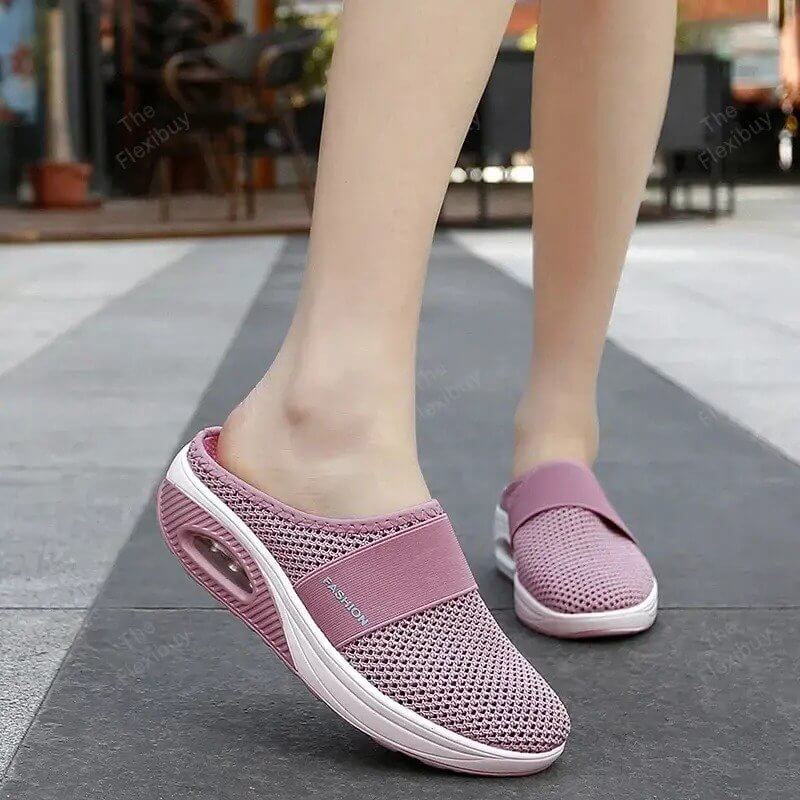 Cushioned Slip-On Walking Sneakers with Air Sole Technology for Women | Breathable Mesh Athletic Shoes for All-Day Standing and Comfort