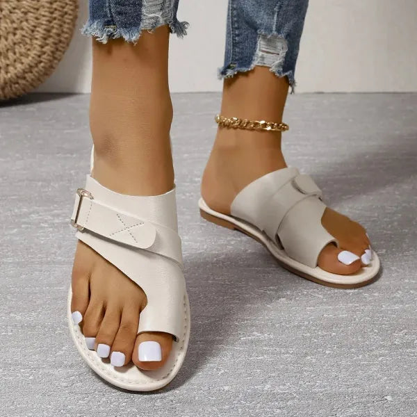 Women's Leather Slide Sandals with Adjustable Straps - Orthopedic Arch Support Slippers for All-Day Comfort & Pain Relief