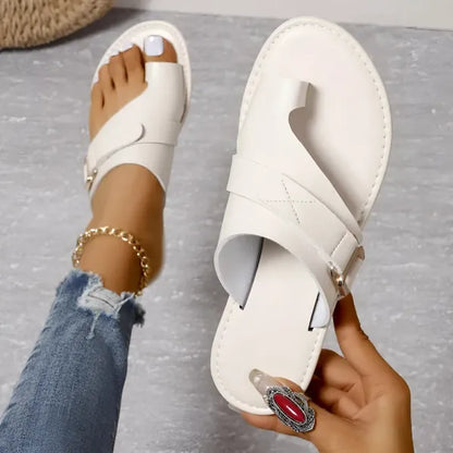 Women's Leather Slide Sandals with Adjustable Straps - Orthopedic Arch Support Slippers for All-Day Comfort & Pain Relief