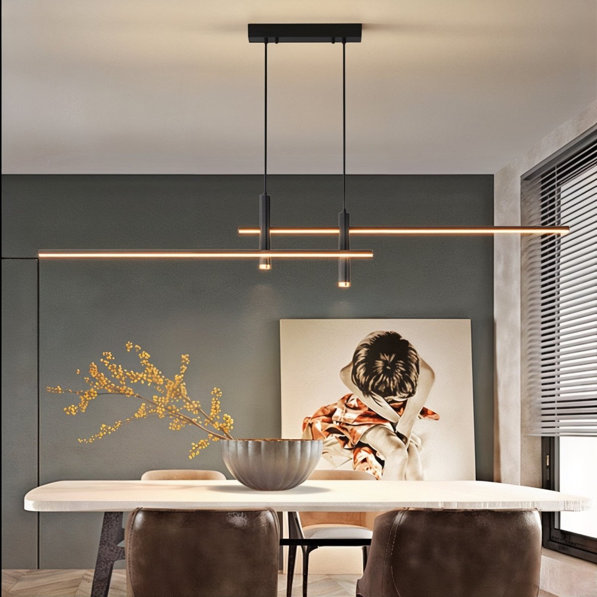 Linear LED Hanging Light for Kitchen Island, Dining Table – Sleek Aluminum Fixture, Adjustable Height, Dimmable Modern Ceiling Lighting for
