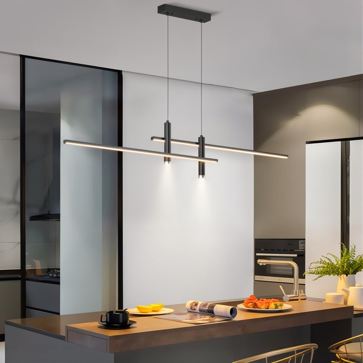 Linear LED Hanging Light for Kitchen Island, Dining Table – Sleek Aluminum Fixture, Adjustable Height, Dimmable Modern Ceiling Lighting for