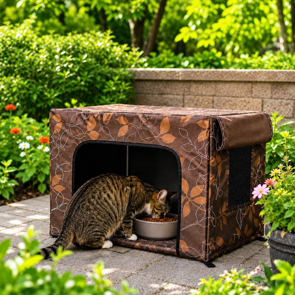 Ortekor Outdoor Cat Feeding Shelter for Backyards - Weather-Resistant Food Station Cover