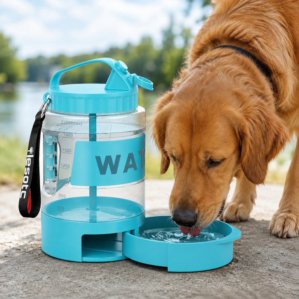 Ortekor 2.2L Portable Dog Travel Water Bottle with Pull-Out Bowl - Fewer Refills for Hiking, Camping & Road Trips
