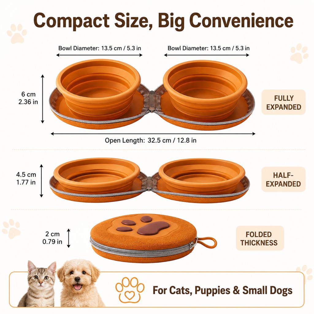 Ortekor 2-in-1 Collapsible Pet Travel Bowl for Walks, Parks & Road Trips - Feed and Hydrate Small Dogs or Cats Anywhere