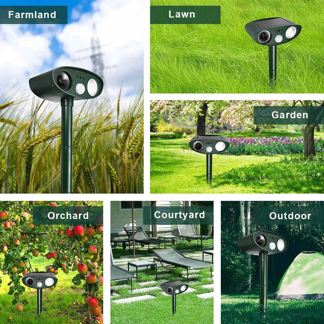 Motion-Activated Animal Deterrent with Solar Panel for Yard Protection | Ultrasonic Pest Control Device for Deer Dogs Raccoons