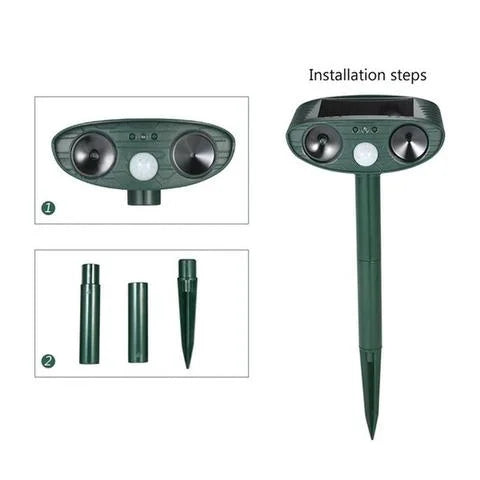 Motion-Activated Animal Deterrent with Solar Panel for Yard Protection | Ultrasonic Pest Control Device for Deer Dogs Raccoons