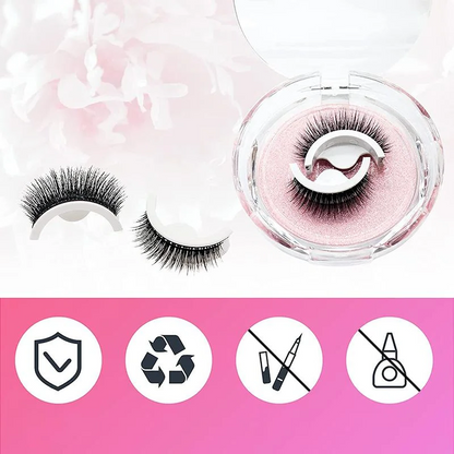Stick-On False Lashes Reusable No Glue Fake Eyelashes Self-Adhesive Strip Lashes Natural Look Washable Falsies for Everyday