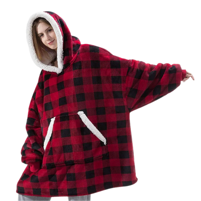 Oversized Wearable Throw with Hood & Front Pocket for Couch Lounging, Streaming & Staying Warm Indoors or Outdoors