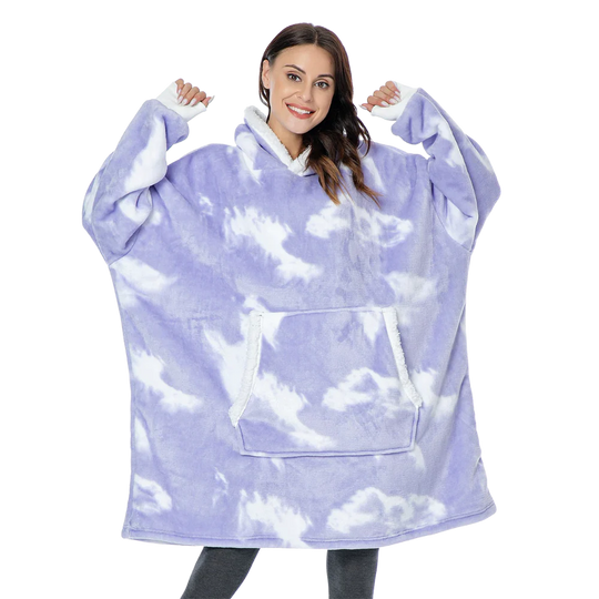 Oversized Wearable Throw with Hood & Front Pocket for Couch Lounging, Streaming & Staying Warm Indoors or Outdoors