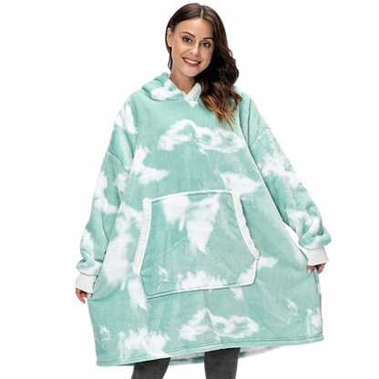 Oversized Wearable Throw with Hood & Front Pocket for Couch Lounging, Streaming & Staying Warm Indoors or Outdoors