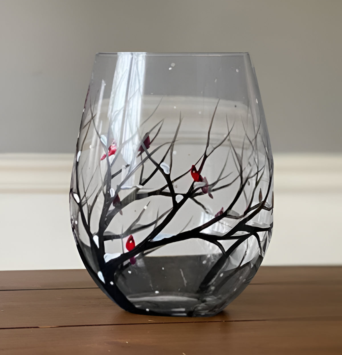 Hand-Painted Seasonal Tree Wine Glass Set – Artistic Stemmed or Stemless Design for Home Entertaining & Collectors