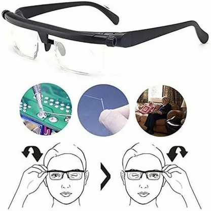Dial-Adjustable Reading Glasses with Variable Focus Lenses for Near and Far Vision Clarity