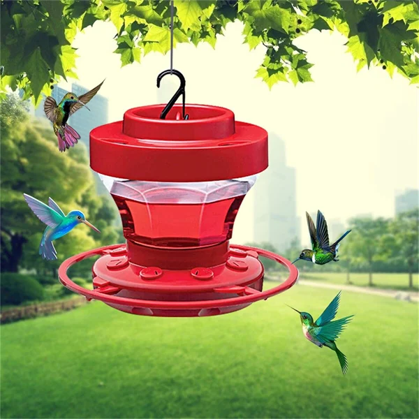 Nectar Feeder for Hummingbirds with 8 Ports & Built-In Ant Moat – 16 oz Capacity, Red Plastic Design with Perch for Yard & Garden