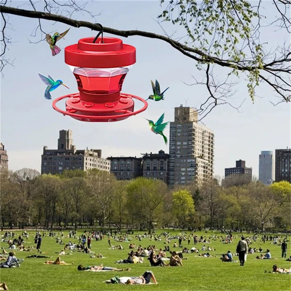 Nectar Feeder for Hummingbirds with 8 Ports & Built-In Ant Moat – 16 oz Capacity, Red Plastic Design with Perch for Yard & Garden