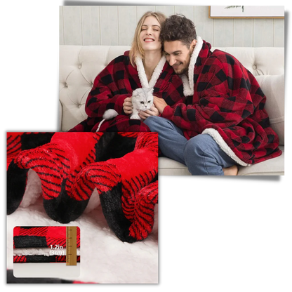 Oversized Wearable Throw with Hood & Front Pocket for Couch Lounging, Streaming & Staying Warm Indoors or Outdoors