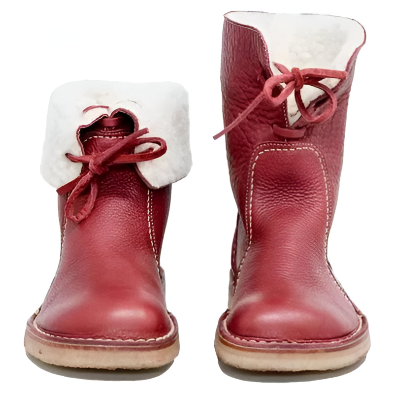 Women's Waterproof Leather Ankle Boots with Natural Wool Lining – Handcrafted Winter Footwear with Adjustable Fold-Over Collar for Cold