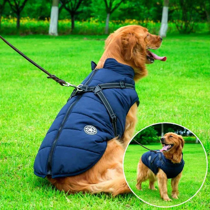 Cold-Weather Dog Coat with Fleece Lining & Leash Attachment — Weatherproof Outerwear for Active Pups, All Breeds, Reflective Safety Trim