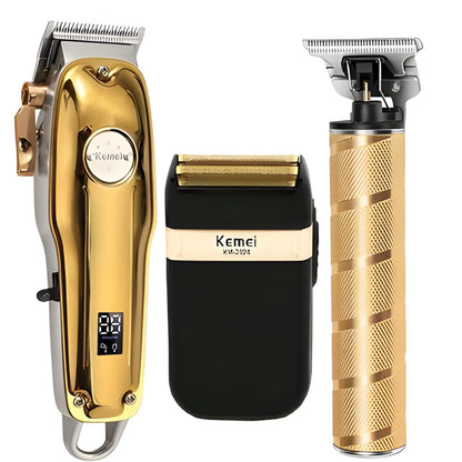Metal Cordless Hair Trimmer Set with T-Blade Outliner & Foil Shaver for Men – Rechargeable Clippers with Adjustable Lever & 4 Guide Combs fo