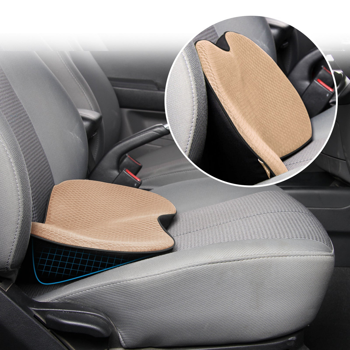 Ergonomic Driver Seat Lift Pad with Memory Foam | Extra Height for Better Visibility & Back Support | Anti-Slip Bottom | Breathable