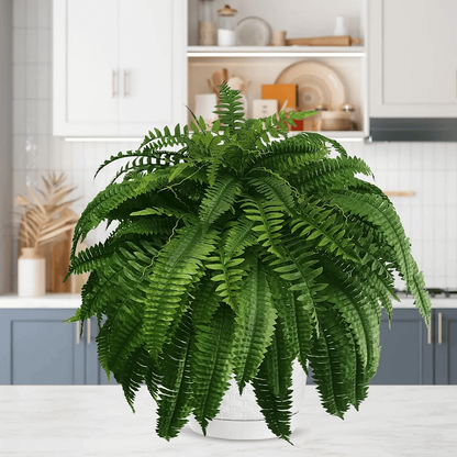 UV-Protected Synthetic Boston Fern Hanging Plant 28 Inches Wide Green Foliage for Porch Patio Indoor Outdoor Home Decor No Watering Needed