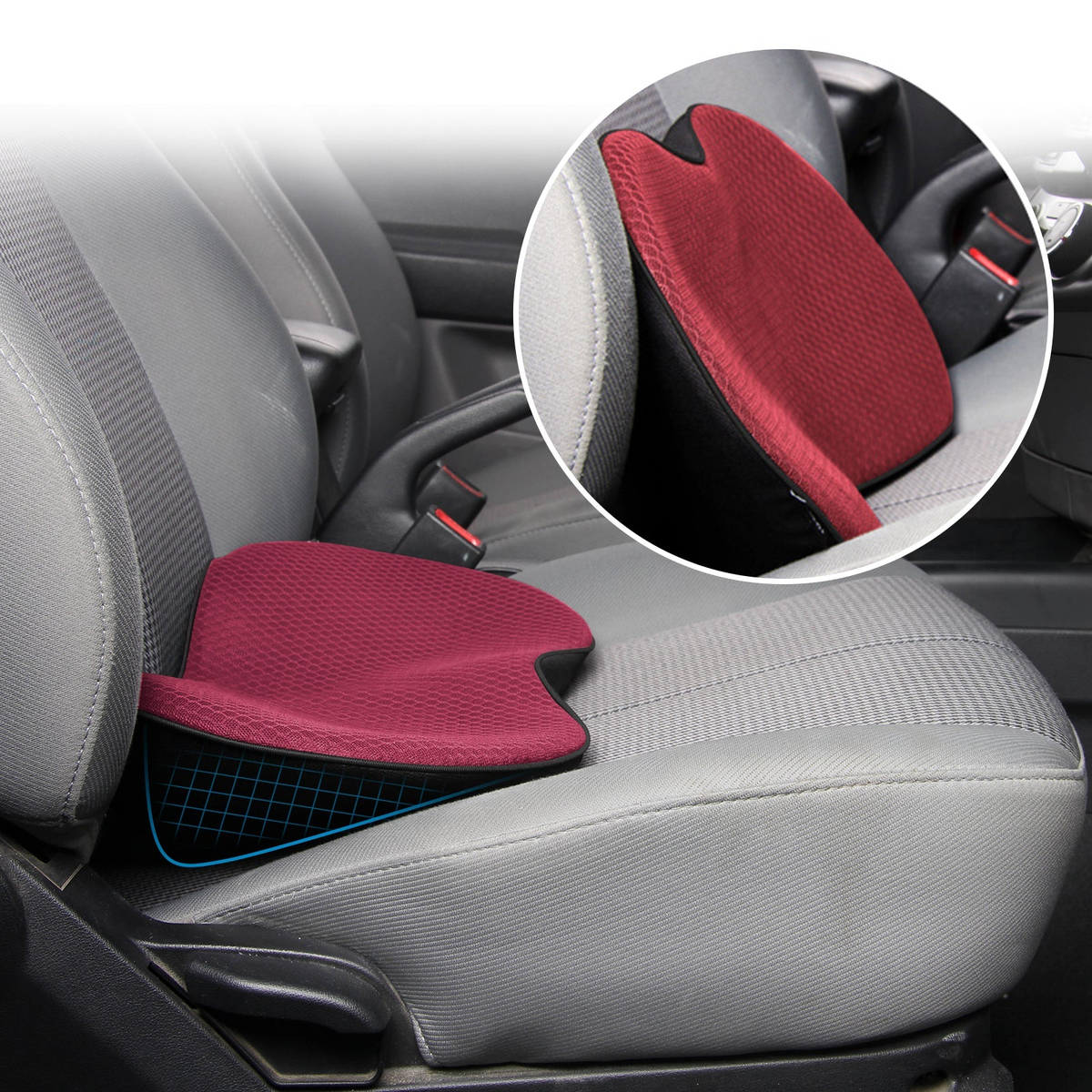 Ergonomic Driver Seat Lift Pad with Memory Foam | Extra Height for Better Visibility & Back Support | Anti-Slip Bottom | Breathable
