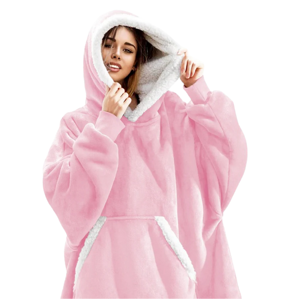Oversized Wearable Throw with Hood & Front Pocket for Couch Lounging, Streaming & Staying Warm Indoors or Outdoors