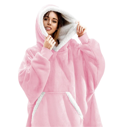 Oversized Wearable Throw with Hood & Front Pocket for Couch Lounging, Streaming & Staying Warm Indoors or Outdoors