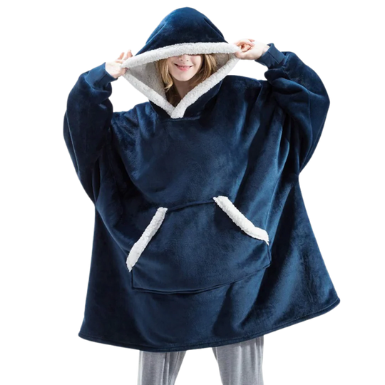 Oversized Wearable Throw with Hood & Front Pocket for Couch Lounging, Streaming & Staying Warm Indoors or Outdoors