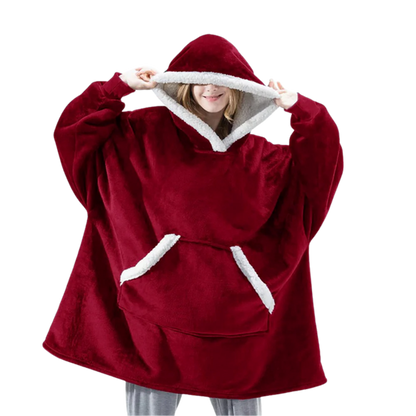 Oversized Wearable Throw with Hood & Front Pocket for Couch Lounging, Streaming & Staying Warm Indoors or Outdoors