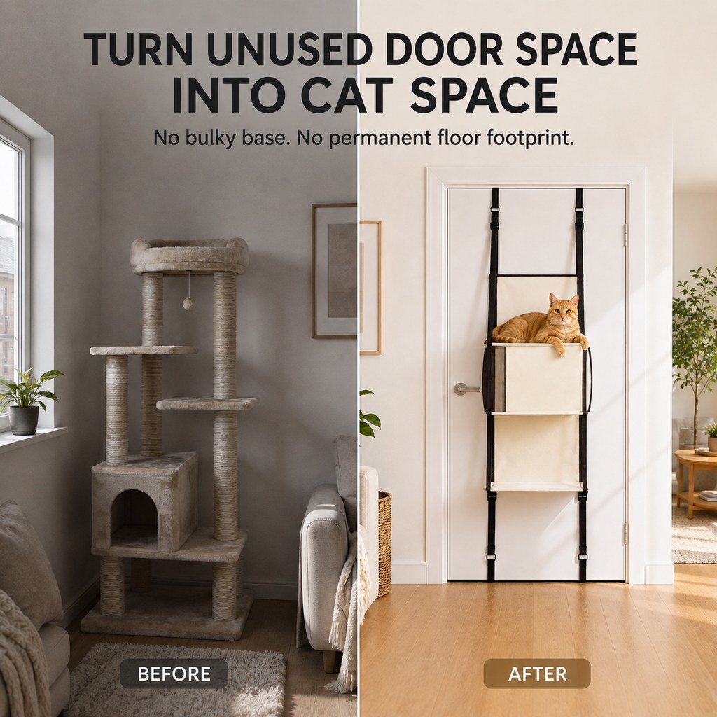 Ortekor 3-Tier Door-Mounted Hanging Cat Tree for Apartments – Foldable Space-Saving Cat Climber & Lounge