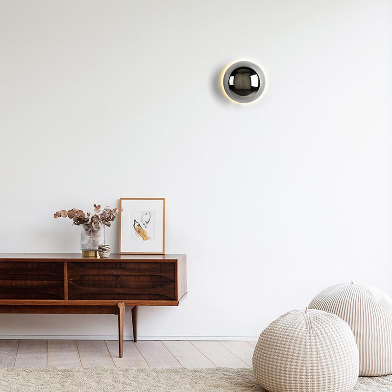 Spherical Glass Sconce with Iron Accent – Ambient LED Lighting for Entryway, Bedroom & Living Space – Modern Minimalist Home Fixture