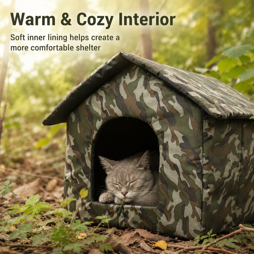 Ortekor Weather-Resistant Outdoor Cat House for Porches & Backyards - Cozy Shelter for Cats & Small Dogs