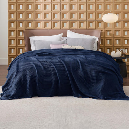 100% Cotton Waffle Weave Throw Blanket Queen King Breathable Lightweight Bed Cover for All Seasons Couch Sofa Bedroom Layering Textured