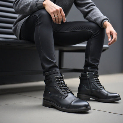 Men's Waterproof Leather Combat Boots with Reinforced Stitching & Anti-Slip Sole for Work, Hiking & Everyday Wear