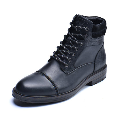 Men's Waterproof Leather Combat Boots with Reinforced Stitching & Anti-Slip Sole for Work, Hiking & Everyday Wear