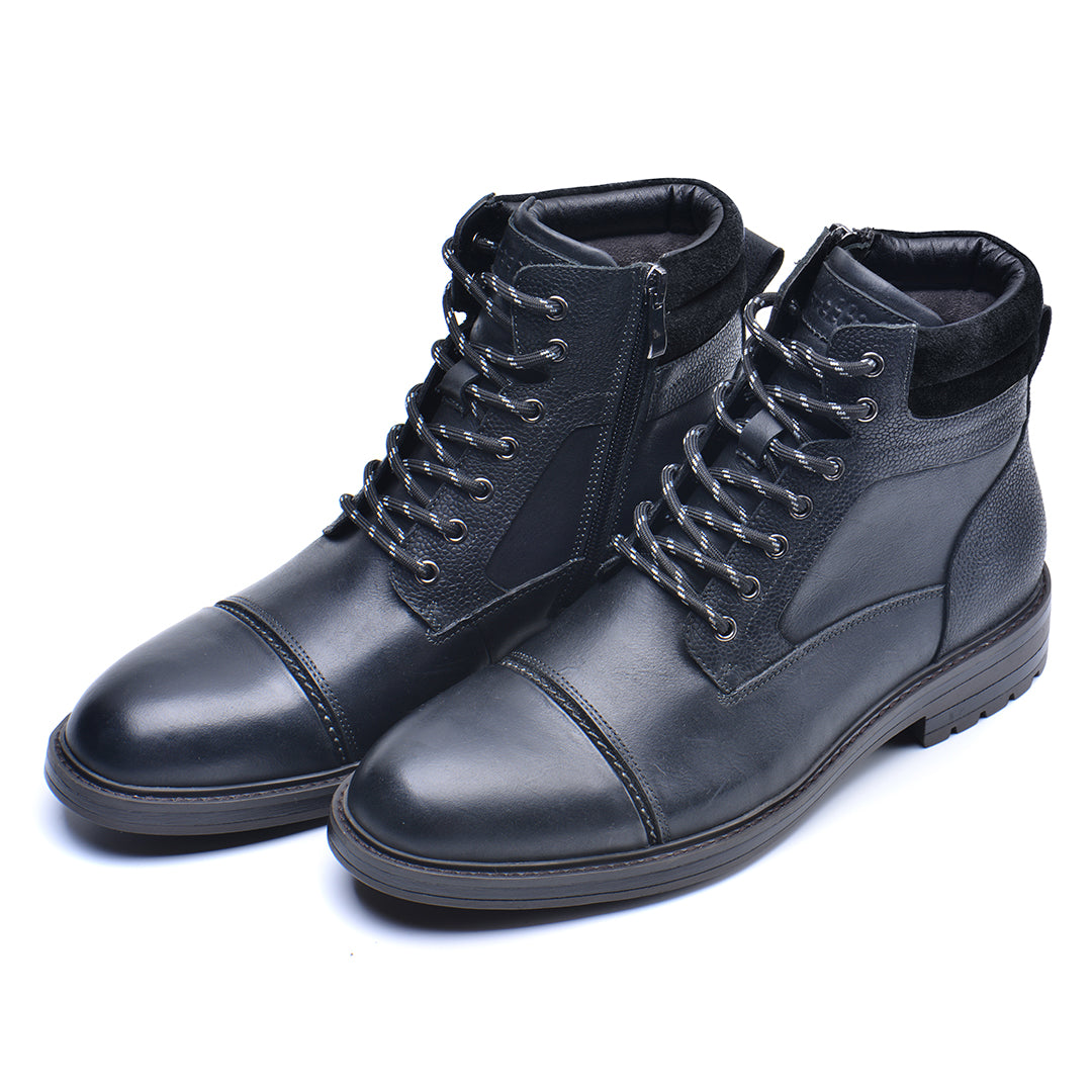 Men's Waterproof Leather Combat Boots with Reinforced Stitching & Anti-Slip Sole for Work, Hiking & Everyday Wear