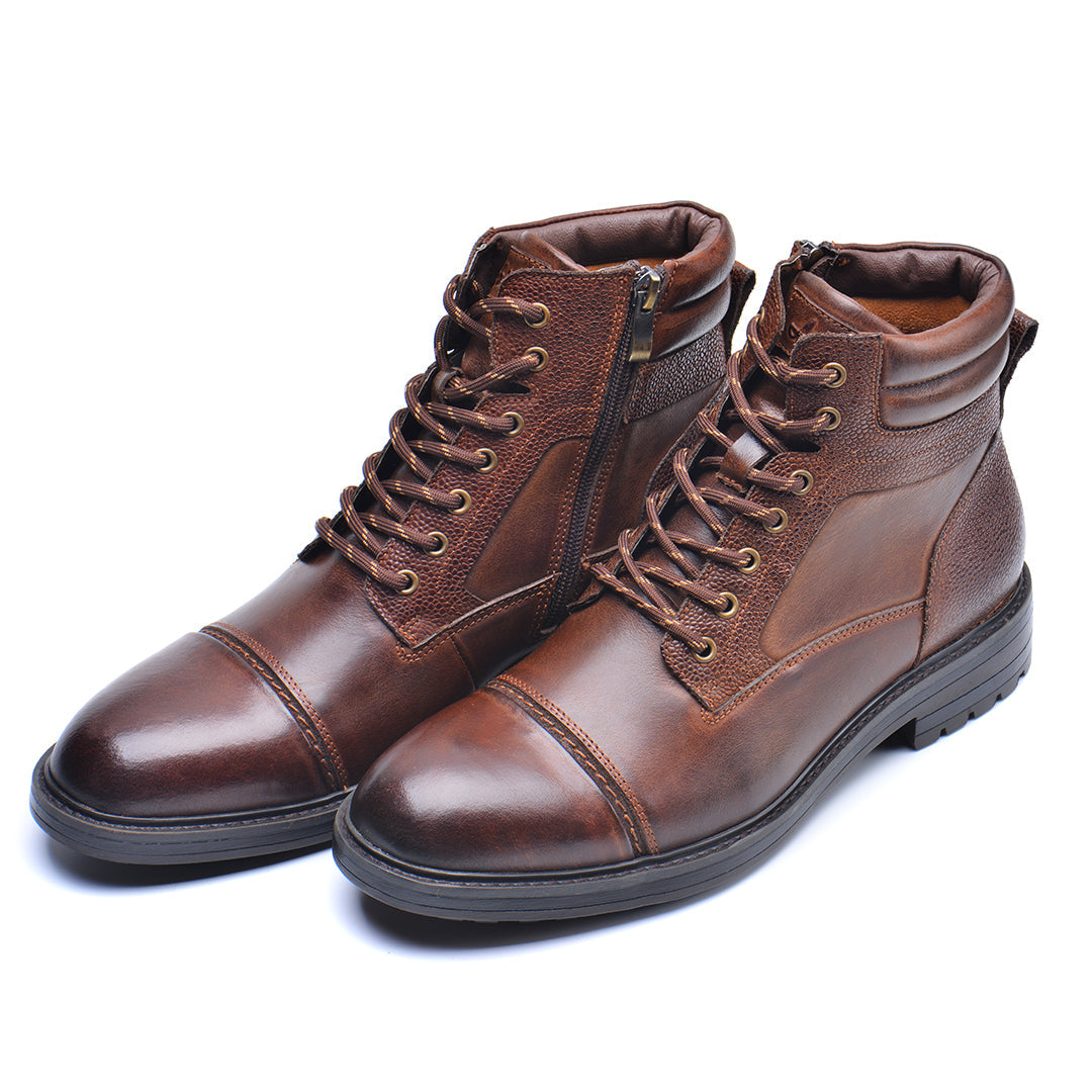 Men's Waterproof Leather Combat Boots with Reinforced Stitching & Anti-Slip Sole for Work, Hiking & Everyday Wear