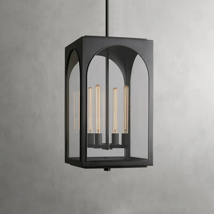 Arched Glass Outdoor Hanging Light with Adjustable Drop & Extension Rods for Patio, Porch, Entryway & Covered Deck