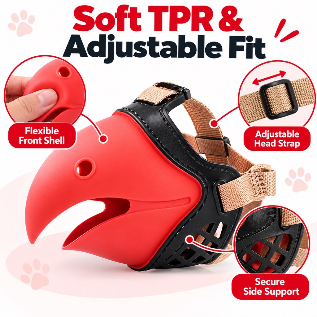 Ortekor Adjustable Parrot Beak Dog Muzzle for Walks & Training - Helps Reduce Scavenging & Biting