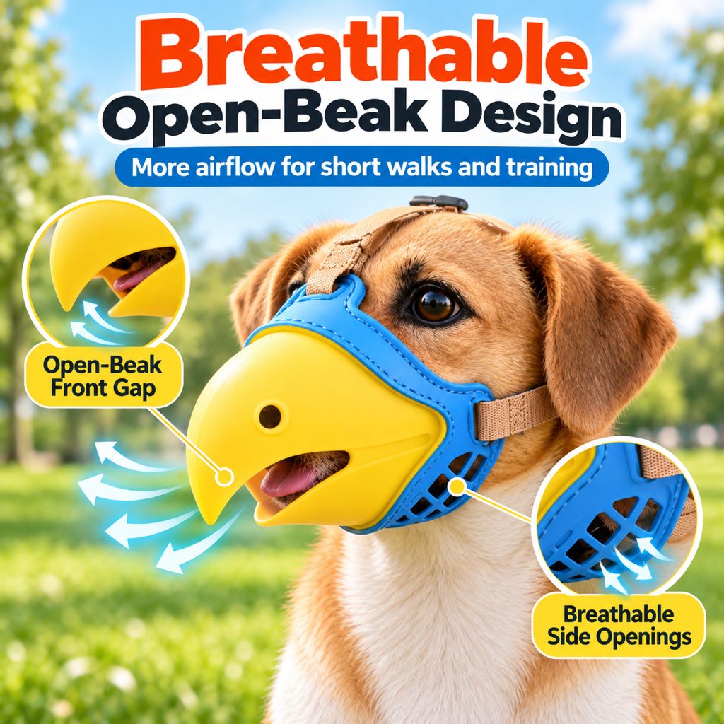 Ortekor Adjustable Parrot Beak Dog Muzzle for Walks & Training - Helps Reduce Scavenging & Biting
