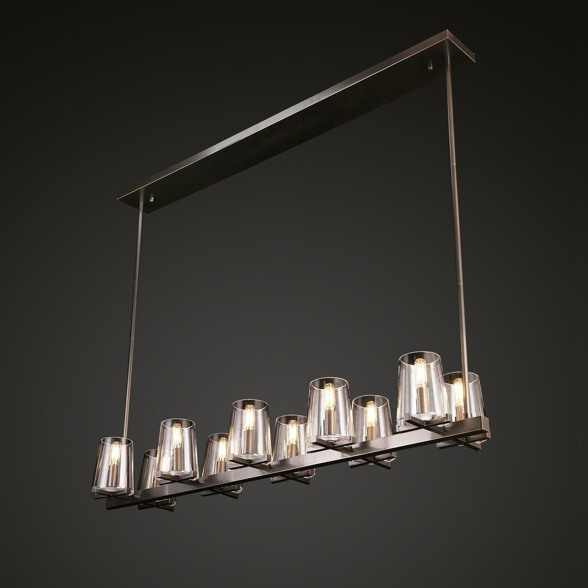 Linear Crystal Chandelier 49-60 Inch X-Frame Dining Room Ceiling Light Brass Nickel Bronze Kitchen Island