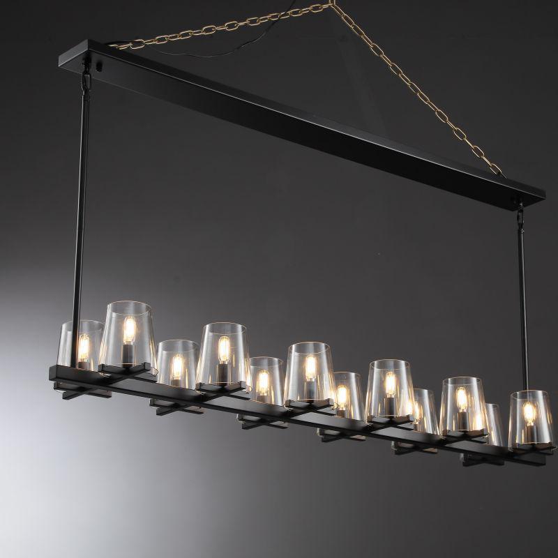 Linear Crystal Chandelier 49-60 Inch X-Frame Dining Room Ceiling Light Brass Nickel Bronze Kitchen Island