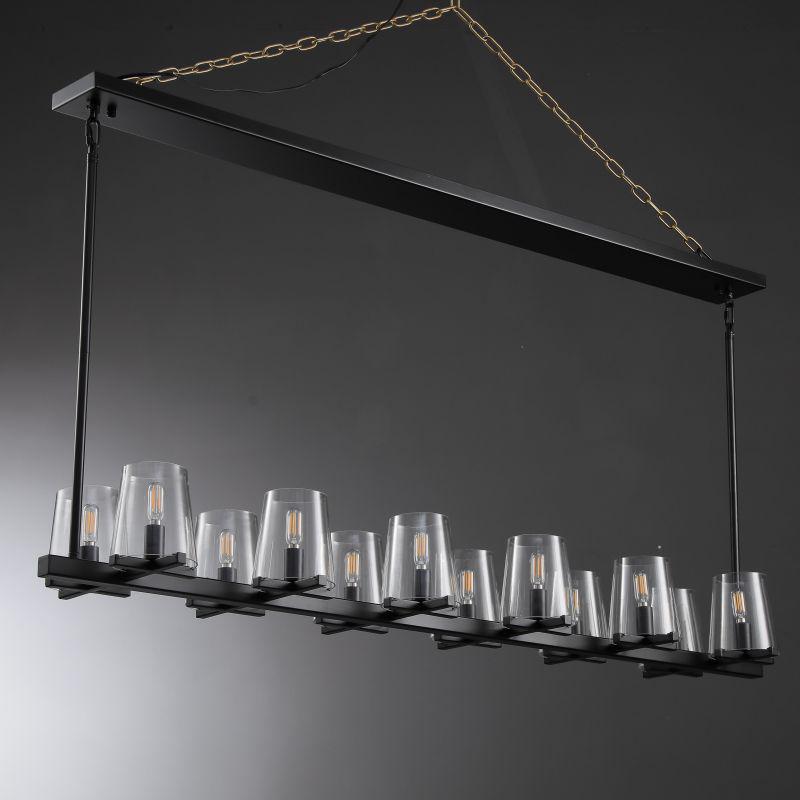 Linear Crystal Chandelier 49-60 Inch X-Frame Dining Room Ceiling Light Brass Nickel Bronze Kitchen Island