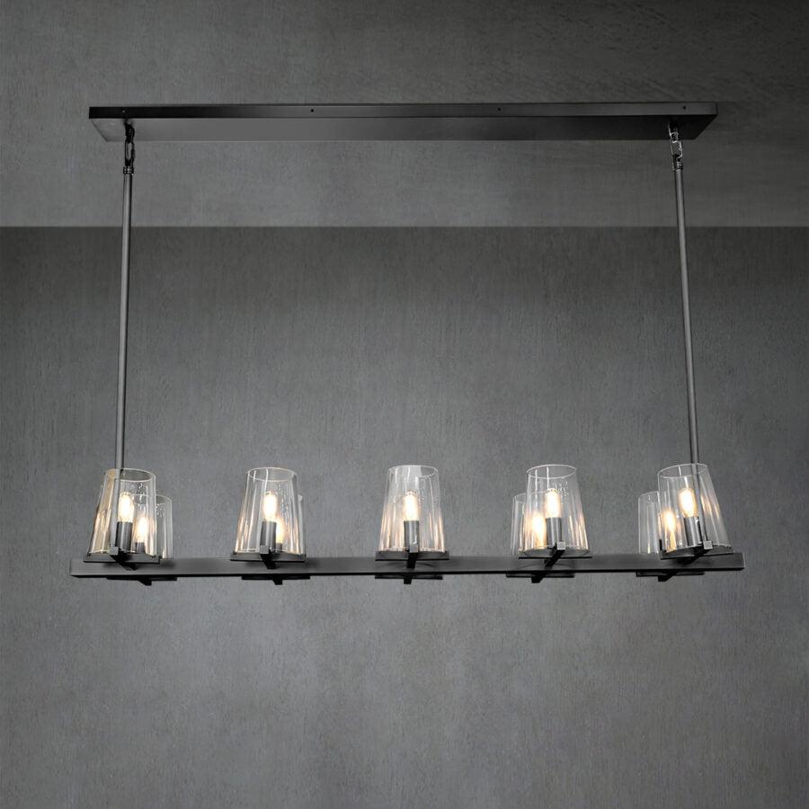 Linear Crystal Chandelier 49-60 Inch X-Frame Dining Room Ceiling Light Brass Nickel Bronze Kitchen Island