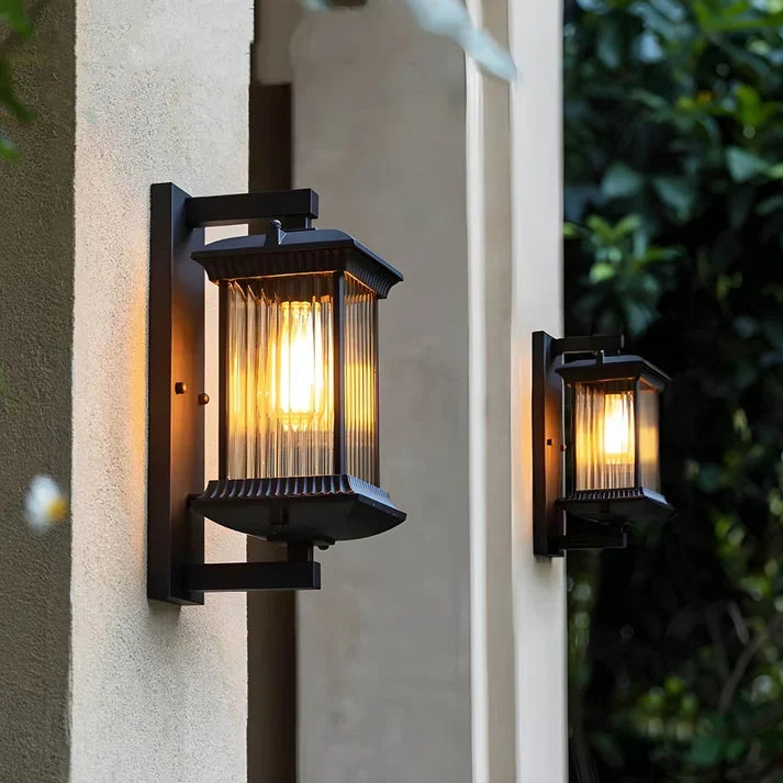Outdoor Wall Lantern with Ribbed Glass Panels and Coffee Bronze Finish for Entryway, Patio and Garden | E27 Socket 85-265V AC