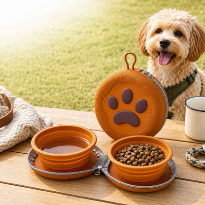 Ortekor Paw-Shaped Collapsible Pet Travel Bowl Set for Walks, Camping & Road Trips - Feed Anywhere Without Bulky Bowls