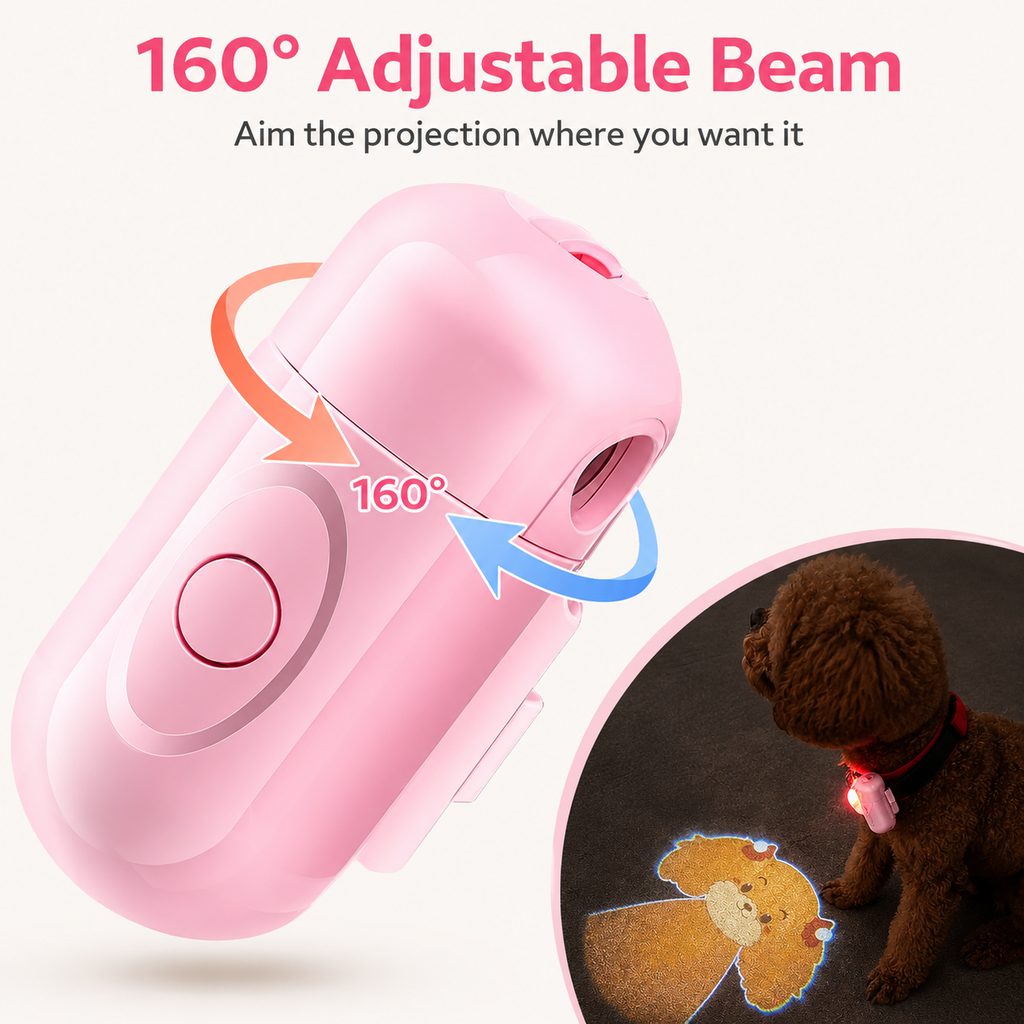 Ortekor PawGlow Pink Breed Projector Dog Light for Night Walks - USB Rechargeable Clip-On Pet Light for Extra Visibility & Fun