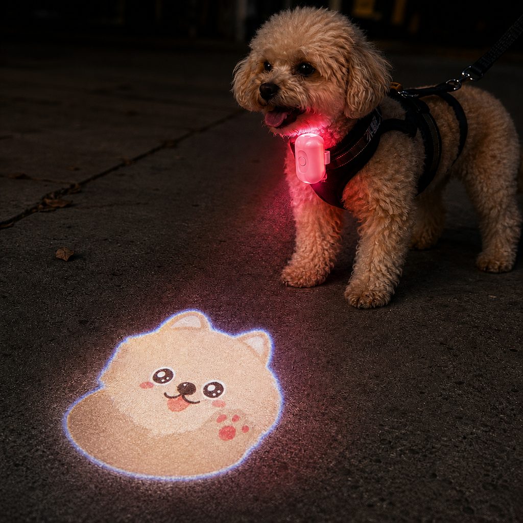 Ortekor PawGlow Pink Breed Projector Dog Light for Night Walks - USB Rechargeable Clip-On Pet Light for Extra Visibility & Fun